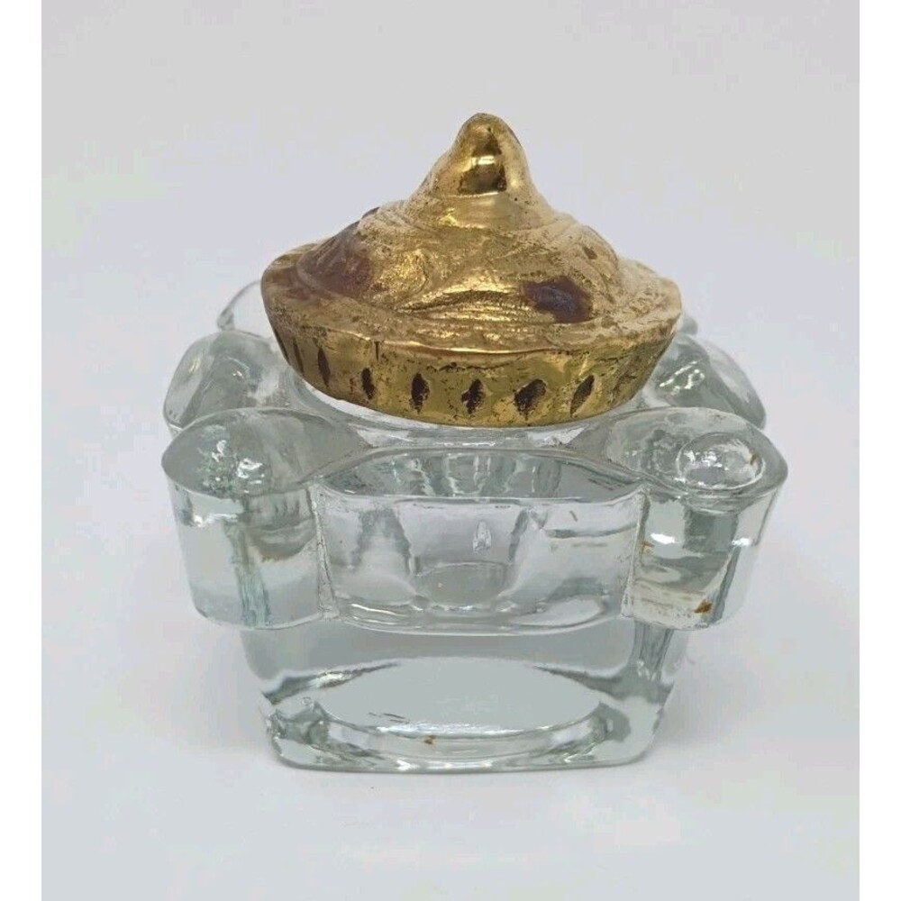 Antique Solid Brass Art Nouveau Writing Desk Set w/ Glass Inkwell - Picture 9 of 16